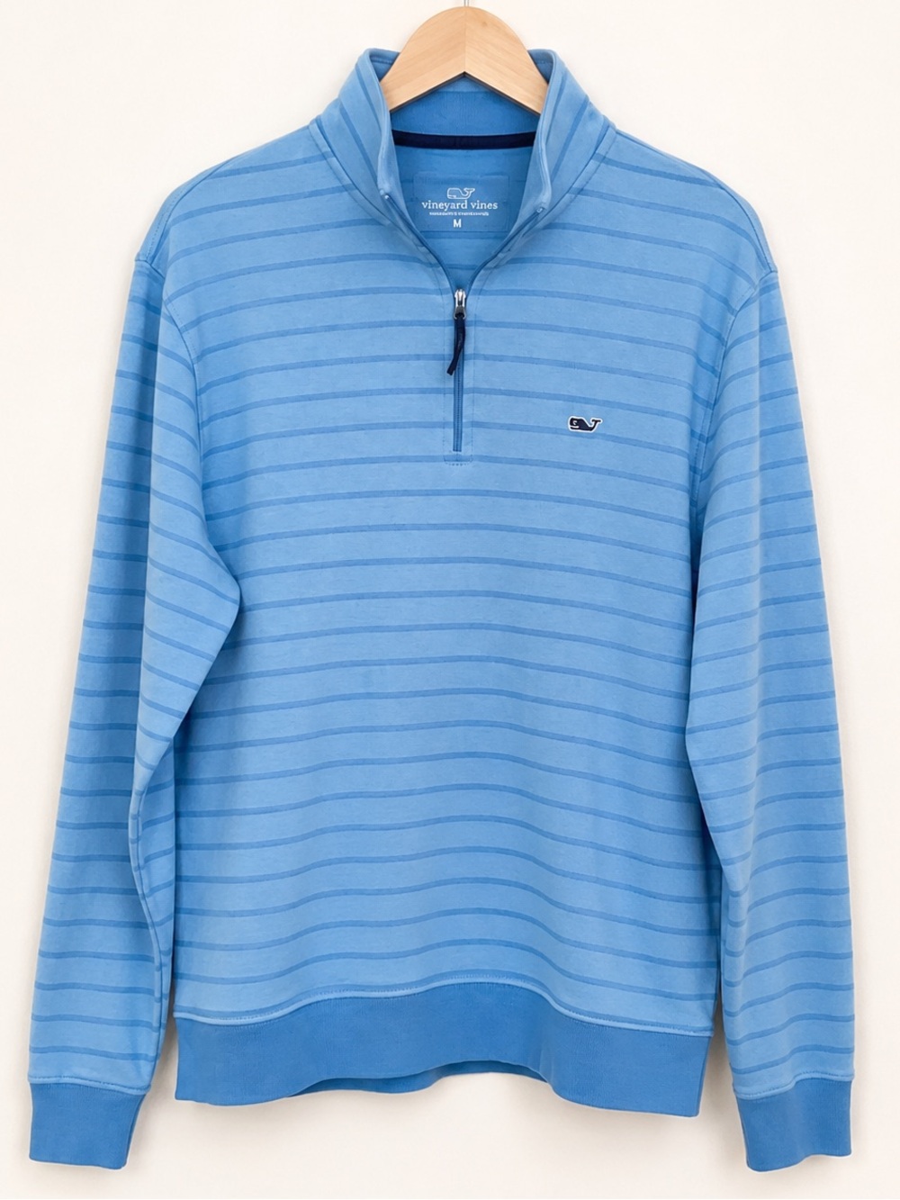 Vineyard Vines Men’s Light Blue Striped Quarter Zip Pullover Size Medium Preppy
